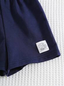 Cozy Pixies 2pcs Baby Boy Set: Coconut Tree Print Soft Knit Crew Neck Short Sleeve Pullover Top And Elastic Waist Shorts, Beach Outfit