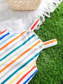 Baby Boy Casual Sports Cute Funny Colorful Romper With Suspender Shorts, Suitable For Spring & Summer, Wear At Home Or Go Out