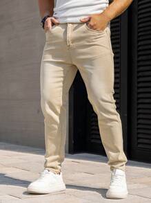 Manfinity Homme Men's Casual Washed Minimalist Tapered Jeans - Apricot - View 4