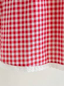 Soleia Plus Size Women's Boho Vacation Rustic Romantic Red Plaid Sweetheart Neck Ruffle Short Sleeve Waisted A-Line Dress, For Summer - Multicolor - View 5