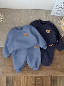 SHEIN Conjunto de 4 piezas de sudadera y pantalones con diseño lindo de oso de dibujos animados para bebé niña recién nacido para otoño/invierno - Multicolor - Ver 9