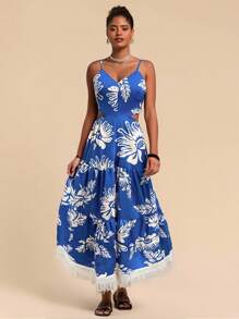 Travachic Women's Long Strap Casual Dress, Simple Elegant Everyday Wear - Blue - View 1