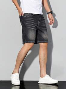 Manfinity Homme Men's Simple Loose Pocket Denim Shorts, Casual Everyday Wear - Black - View 6