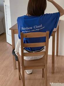 DAZY Women's Round Neck Printed Casual Short Sleeve T-Shirt Summer Oversized T-Shirt - Blue - View 7