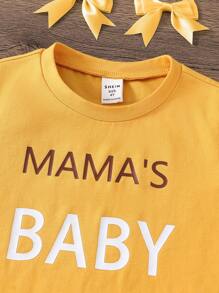 SHEIN 2 Stücke Kleine Mädchen Set: Einfaches gestricktes T-Shirt mit Rundhalsausschnitt & Flare Hose mit Blümchenmuster - Gelb - Übersicht 4