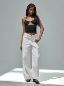 TRNVIE 时尚性感镂空挂脖黑色背心，度假装。节日装 - 黑色 - 查看 3