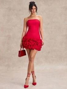 SHEIN BAE 女士优雅抹胸无袖商务休闲女士正式女士连衣裙、圣诞服装、圣诞派对、蝴蝶结连衣裙返校季连衣裙婚宴伴娘礼服夜间外出红色返校季连衣裙情人节服装女士夏季服装//春季服装//情人节服装//海滩度假单身女郎服装、优雅、女士海滩服装/海滩、女士婚礼宾客礼服/新娘送礼会礼服白色、毕业礼服/毕业服装、女士早午餐服装、女士音乐会服装/狂欢服装节日/乡村音乐会服装/伊比沙岛服装/纳什维尔服装、度假、度假、朴素、热带度假女装、辣妹、夏季/夏季服装/夏季服装、女士春季服装、约会夜礼服、伴娘迷你连衣裙、优雅小黑裙、春/夏、褶边 - 紅色 - 查看 1