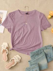 Rusticease Women's Schiffy Sleeve Solid Color T-Shirt - Dusty Purple - View 4