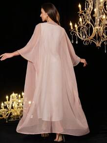 Al Najma Elegant Beaded Blouse Suit For Goddess, Fashion, Modest Kaftan - Pink - View 9