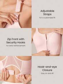 GLOWMODE 高支撑前拉链扣式工字背心运动文胸健身房健身运动背心速干吸湿排汗 - 粉色 - 查看 4