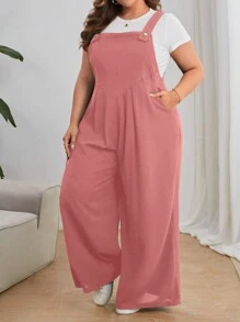 SHEIN CURVE+ بدلة نسائية مريحة مقاسات كبيرة من اللون الأحادي ذات أربطة قابلة للتعديل - وردي مغبر - مشاهدة 4