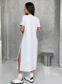 Muchica 女款白色针织短袖紧身连衣裙 - 淺灰色 - 查看 2