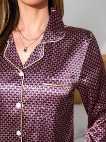 SHEIN EverLounge Conjunto de pijama minimalista de manga larga con botones frontales y pantalones para mujer