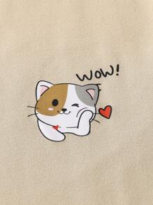 Tween Girls' Short Sleeve Casual Round Neck T-Shirt With 3 Heart Cat Graphic