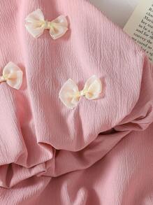 2pcs/Set Korean Style Cute Baby Girls Summer Shirt With 3D Car & Butterfly Design And Pink Fleeced Shorts - Pink - View 5