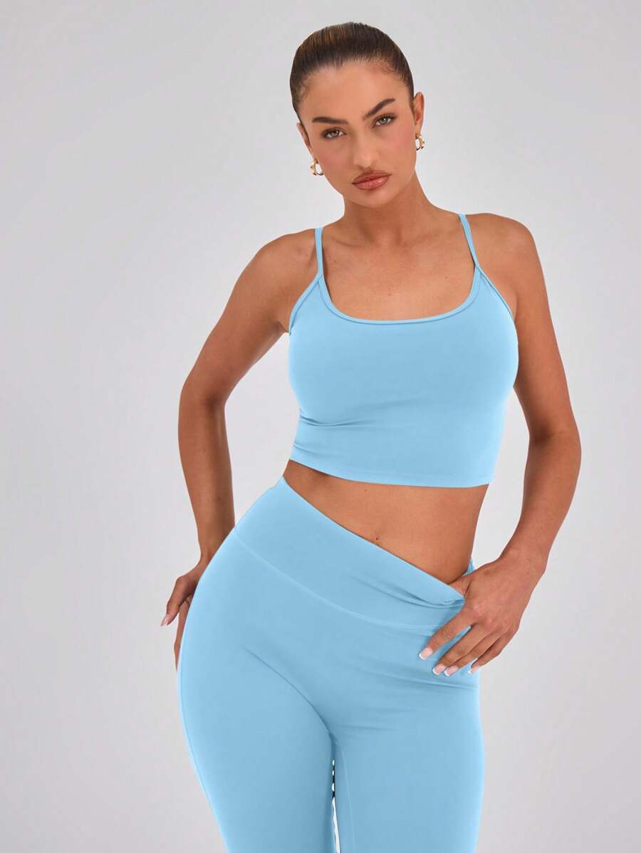 Musera Sport Áo crop top thể thao dây mảnh Slinky Spaghetti, chỉ dành cho Padel, Tennis, Pickleball Gym Fitness - Màu xanh nhạt - Xem 1