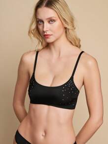 Áo lót Bralette mềm mại có dây đeo có thể điều chỉnh đính đá Rhinestone cho nữ - màu đen - Xem 3
