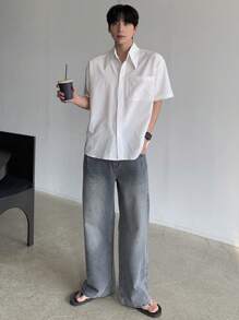 DAZY Autumn Casual Straight Washed Men's Denim Jeans - Blue - View 2