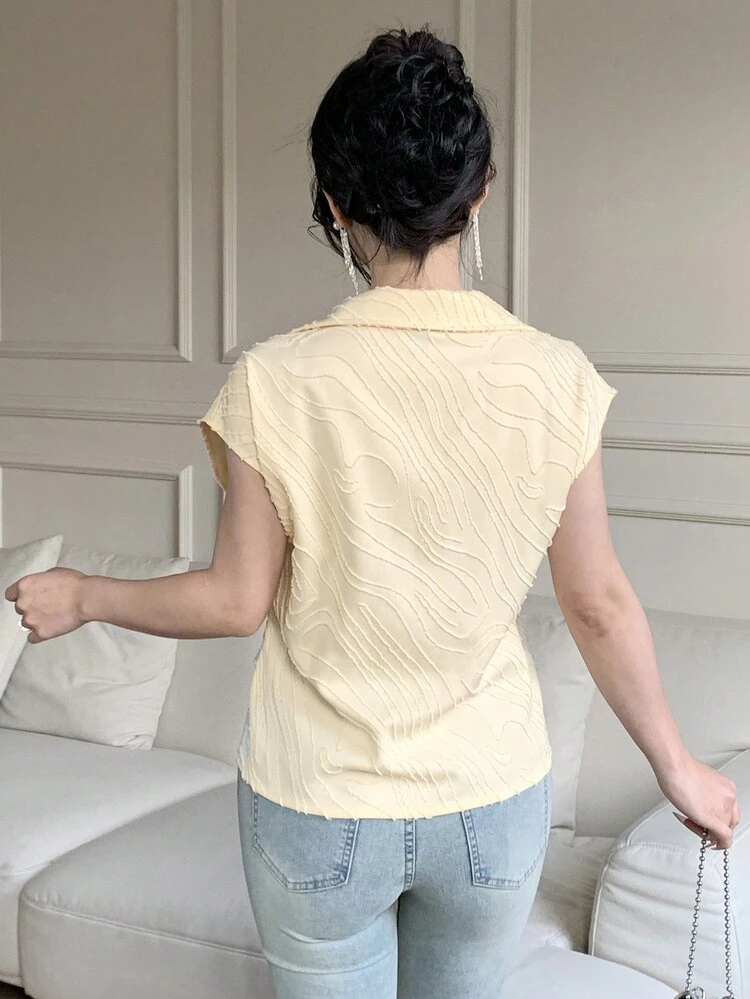Women's Casual Solid Color Texture Asymmetrical Tie-Up Shirt