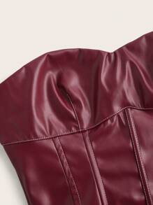 Women's Solid Color Wine Red PU Simple Fitted Bandeau Top, Casual & Travel