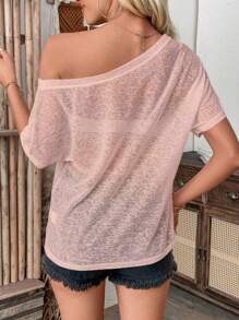 Breezaya Áo cánh mỏng cổ bất đối xứng màu trơn thường ngày cho nữ, mùa hè - Hồng - Xem 2