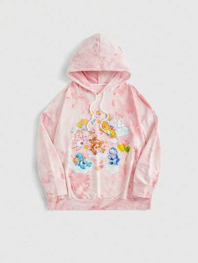 ROMWE X Care Bears Sudadera De Talla Grande Con Imagen De Dibujos Animados, Hombros Caídos Y Capucha Con Cordón