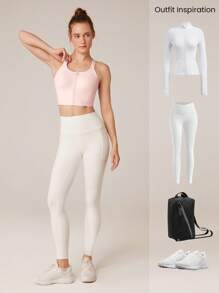 GLOWMODE 高支撑前拉链扣式工字背心运动文胸健身房健身运动背心速干吸湿排汗 - 粉色 - 查看 8