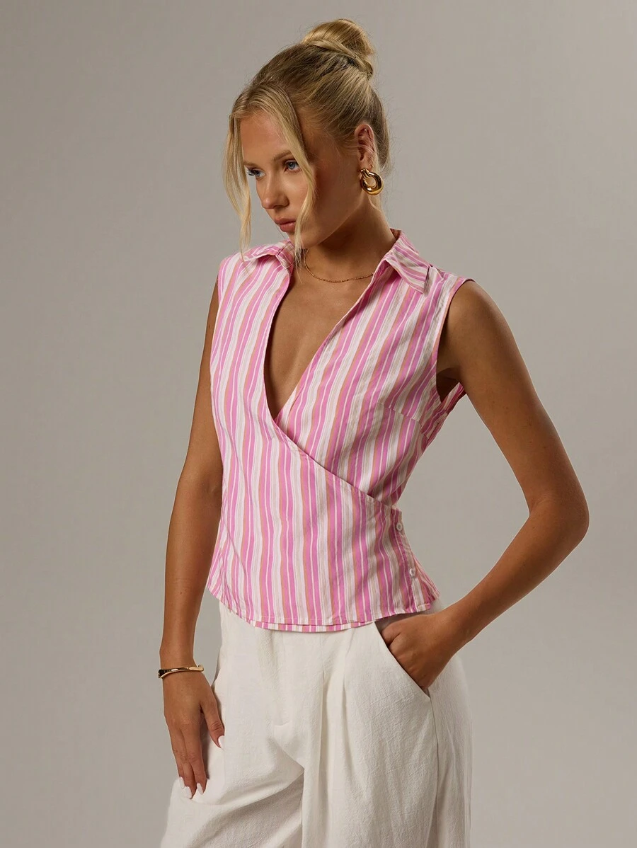 SHEIN Forever 21 女士无袖休闲简约上衣，时尚日常穿着 - 粉色 - 查看 1