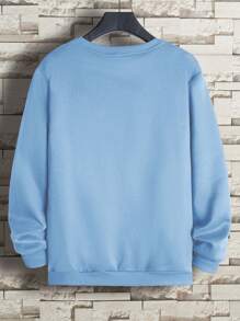 Manfinity Dauomo 男士圆领长袖字母图案休闲套头衫，秋季 - 藍色 - 查看 2