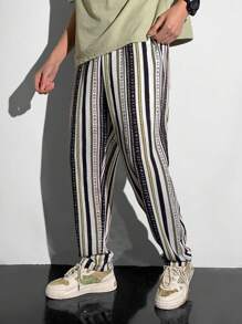 SHEIN Teen Boy Pocket Striped Minimalist Casual Long Pants, Everyday Wear - Multicolor - View 4