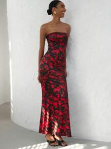 SHEIN Privé Vestido de sirena de mujer con estampado tipo bandeau - Multicolor - Ver 5