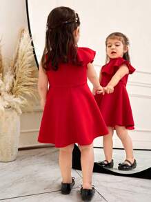 SHEIN Baby Girl Palace Style Ruffled Collar Sleeveless Midi Dress - Red - View 2