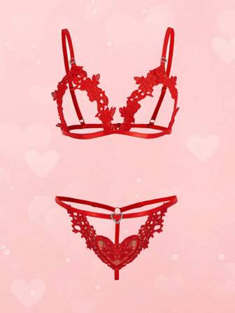 Kawaii Set di lingerie sexy con pizzo traforato e strass