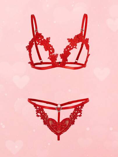 Kawaii Set di lingerie sexy con pizzo traforato e strass