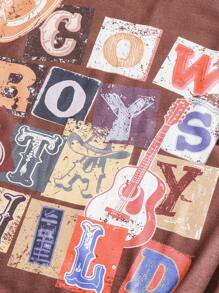 SHEIN Tween Boys 2pcs Sets - Khaki Funny English Letter Print T-Shirt Paired With Cargo Pants, Fashionable Streetwear Outfit, Suitable For Outdoor Activities And Daily Wear