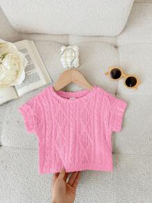 SHEIN Leap Crew 女婴超大休闲圆领短袖T恤，纹理面料