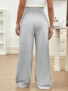 SHEIN 孕妇可调节腰部系带前口袋简约长裤，休闲日常穿着 - 淺灰色 - 查看 2