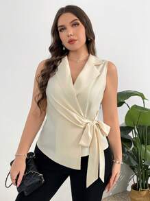 Firerie Áo vest buộc dây cổ điển, lịch sự, sang trọng, đi làm, đi chơi, kỳ nghỉ, trà chiều, hẹn hò, tiệc hòa nhạc, hơi gợi cảm, phong cách thời trang INS, cổ điển, bãi biển, ảnh, tốt nghiệp, trở lại trường, giáo viên, dành cho phụ nữ vào mùa thu/đông - Màu be - Xem 6