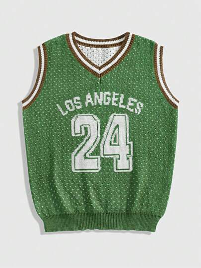 Prep Men's V-Neck Hollow Number Jersey Knit Top, Street Fashion