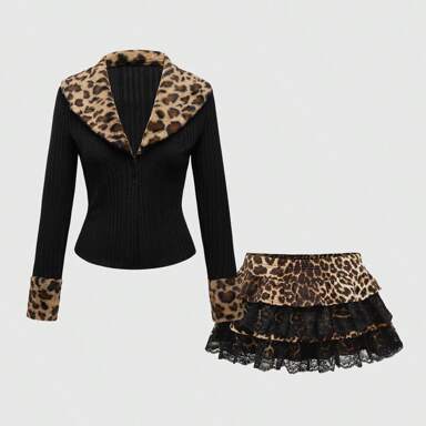 Our Grunge Punk Y2K Gyaru Vintage Leopard Print Lace