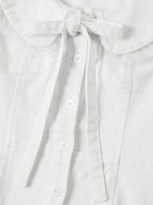 SHEIN MOD Áo vest denim nữ, áo ghi lê co giãn không tay nhún bèo dễ thương, màu trắng - trắng - Xem 3