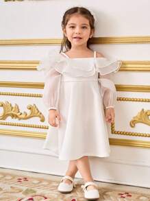 SHEIN Baby Girl Cute Layered Off Shoulder Palazzo Midi Dress - White - View 4
