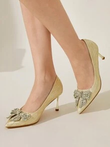 CUCCOO CHICEST Giày cao gót cưới kiểu Pháp dành cho phụ nữ, giày thiết kế mới cho váy cưới và phù dâu, đính pha lê - Bạc - Xem 5