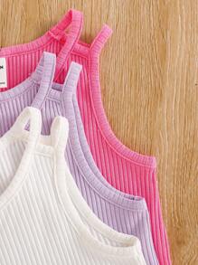 3-Piece Young Girl Solid Color Knit Crew Neck Form-Fitting Tank Top Set - Multicolor - View 5