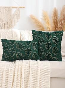 金色亮片刺绣毛绒龟背竹叶绗缝垫套