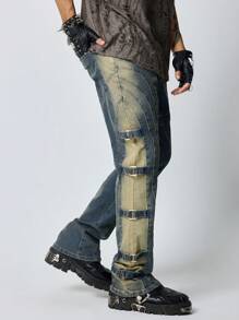 ROMWE MEN Street Life Men's Patchwork Pocket Skinny Fit Jeans - Bronze - View 9