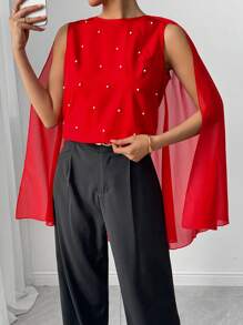SHEIN Unity French Style Print Patchwork Long Sleeve Blouse, High-End Elegant Ladies Shirt Autumn Cloth For Women Party Date Night Red - Blue - View 4