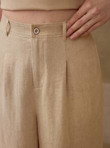 MOTF PREMIUM PANTALONES DE VESTIR DE PIERNA ANCHA DE LINO - Dorado - Ver 3