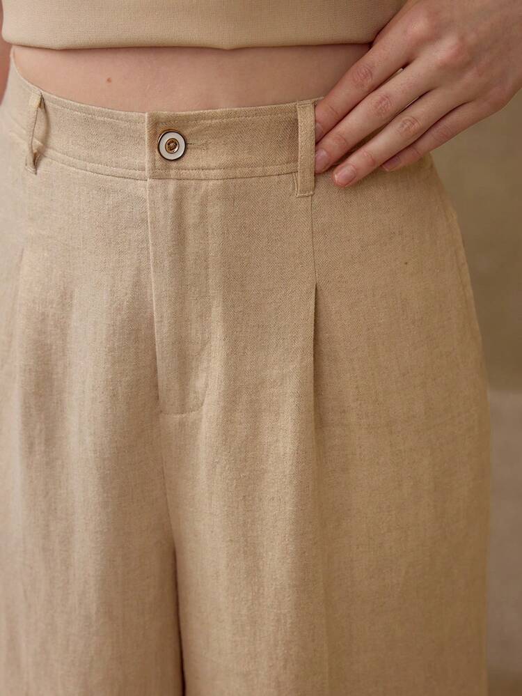 WOMEN'S FOIL LINEN WIDE LEG SUIT PANTS