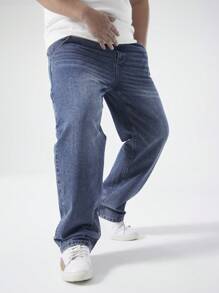 Chillumni Plus Size Men's Simple Multi-Pocket Loose Casual Jeans - Medium Wash - View 7